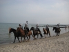 bewaffnete Krieger auf Pferden am Strand von Ahrenshoop